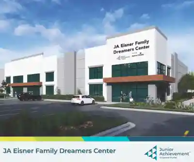 A rendering of the JA Eisner Family Dreamers Center with the JACF logo at the bottom