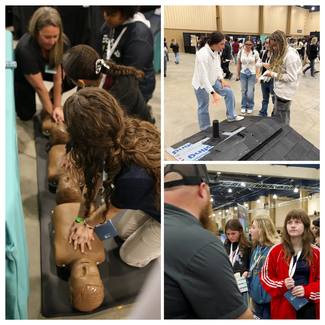 Students having a hands-on learning experience with business.